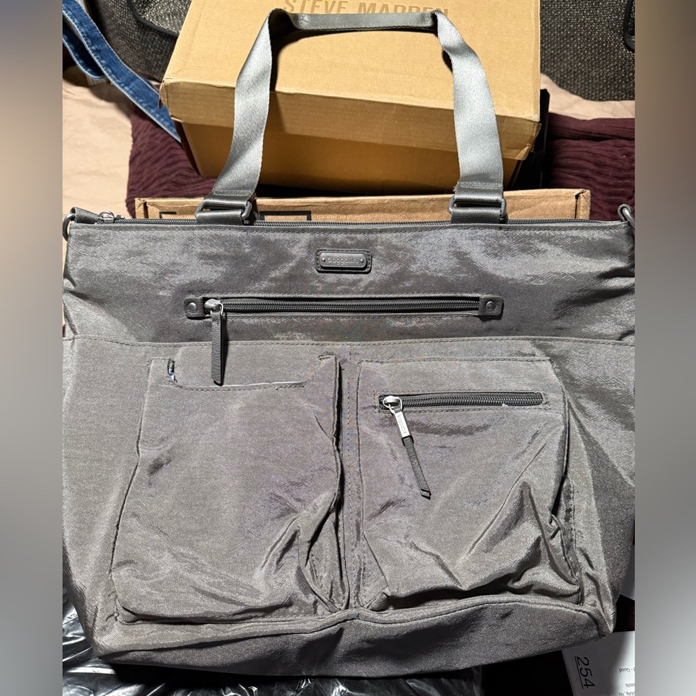 NEW Bagallini Grey Shimmer Any Day Tote Bag with RFID-Blocking, Water Resistant